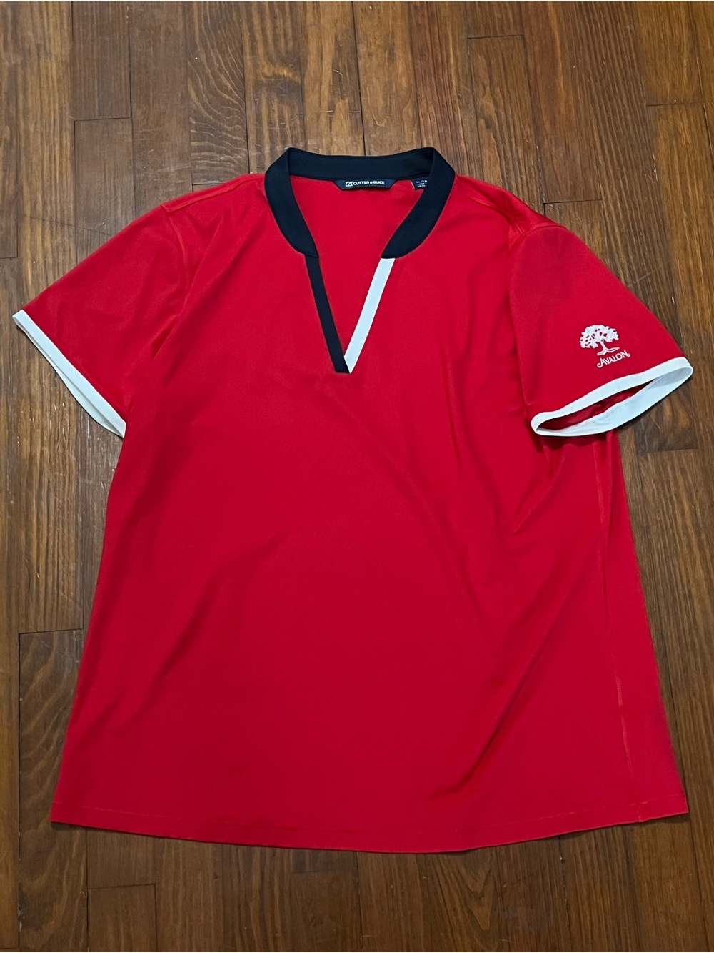 Cutter & Buck Avalon’s Golf Resort Red Athletic V-Neck Polo w/ Navy/White Trim